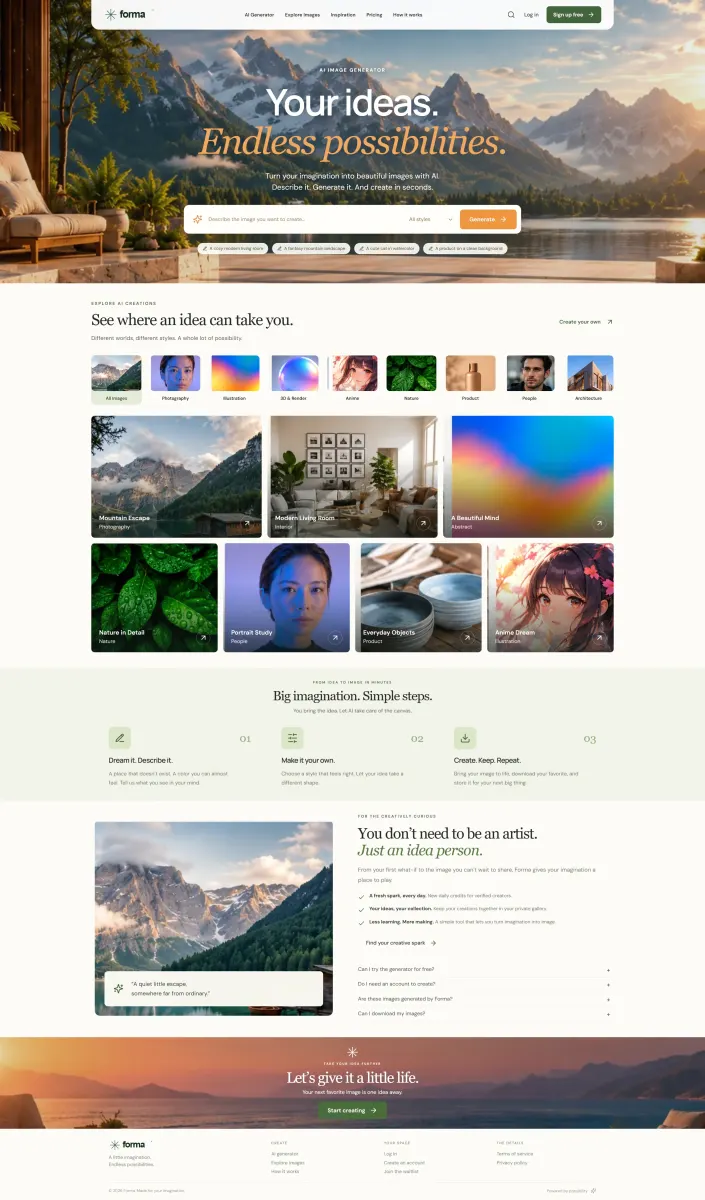 Forma AI image generation project interface